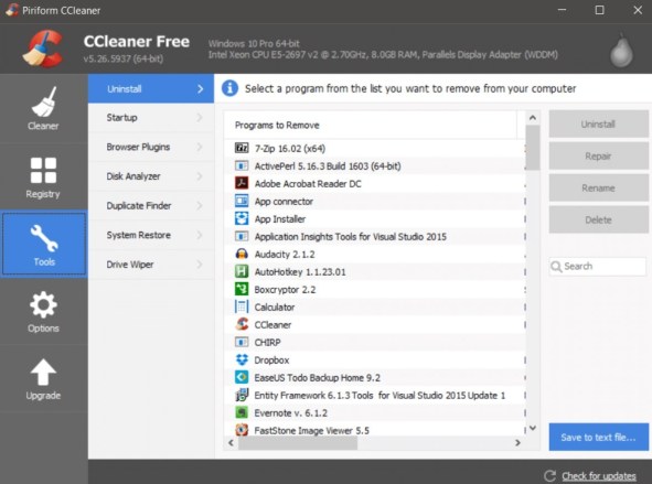 CCleaner Interface