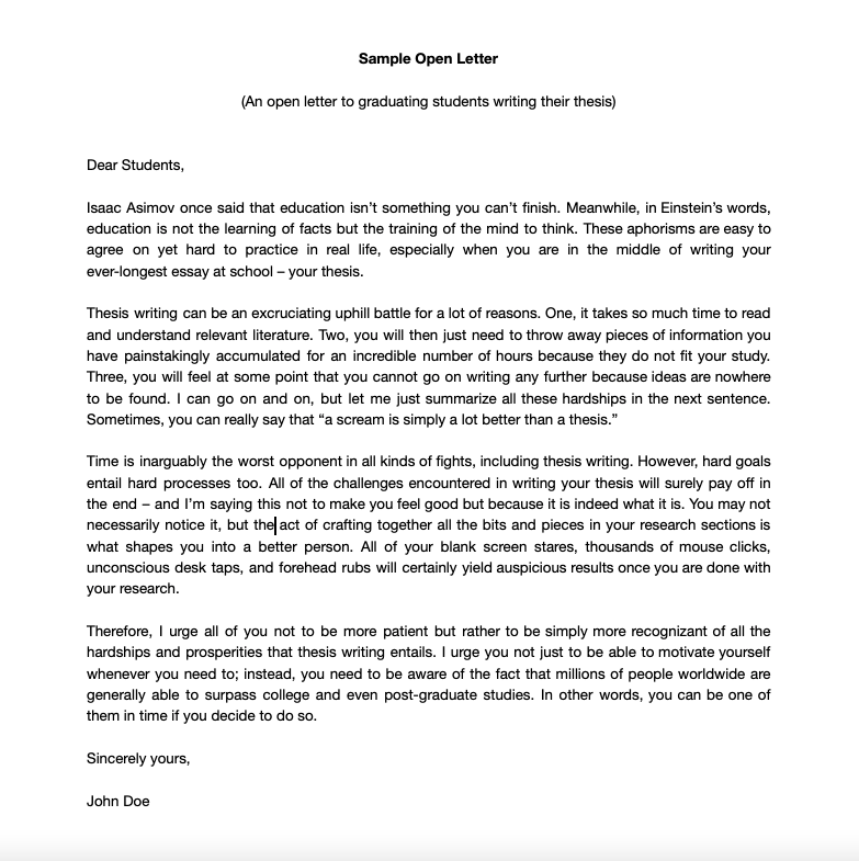 How to Write an Open Letter Sample Letter